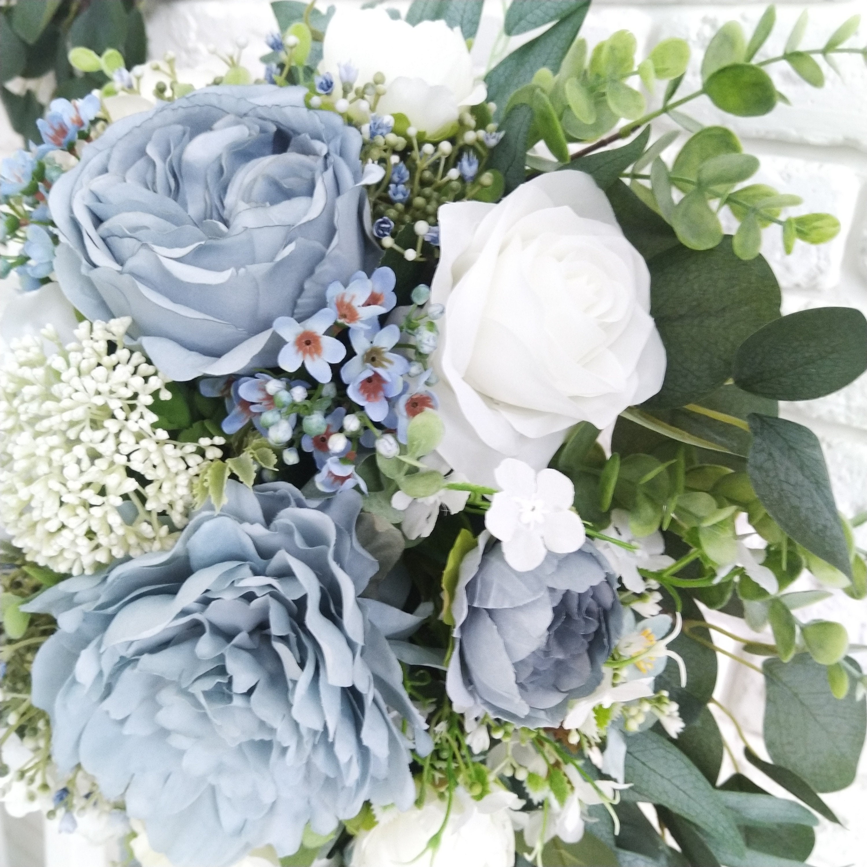 Dusty Blue and White Bridal Eucalyptus Cascading Bouquet Wedding