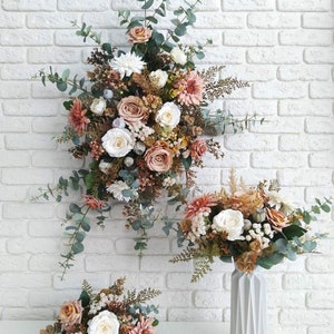 Rost Pfirsich und Elfenbein Dahlie Hochzeitsstrauß Staubige Rosen Brautstrauß Faux Greenery Brautstrauß Hochzeit Seidenblumen Boho Stil