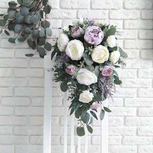 Lavender Eucalyptus Cascading Bouquet: Ivory Cream Wedding Flowers