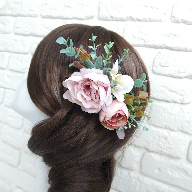 Peony and eucalyptus crown Pink blush wedding flower crown Bridesmaid eucalyptus crown Wedding flower crown Greenery hair comb Boutonniere