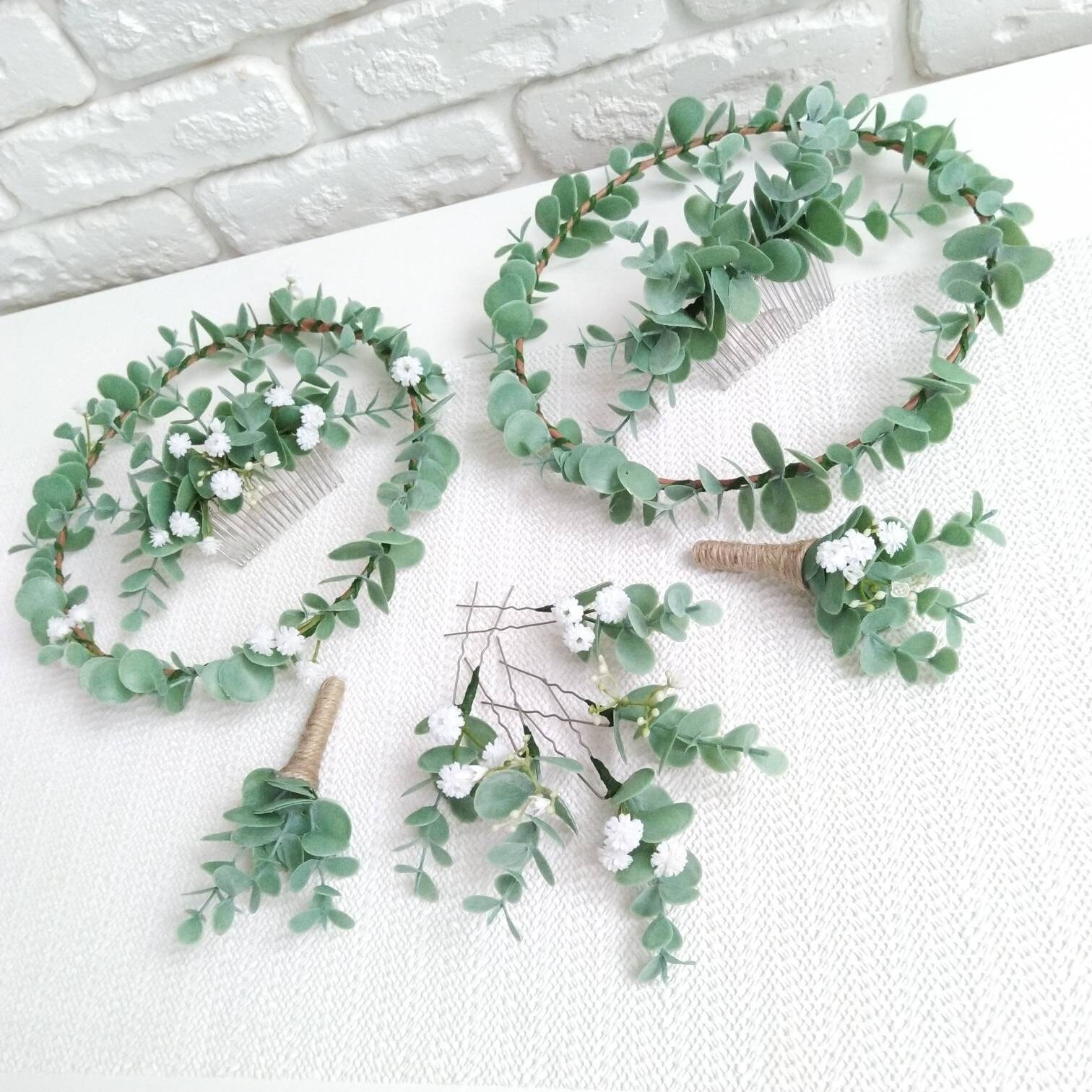 Baby's Breath and Eucalyptus crown Babies Breath comb Etsy