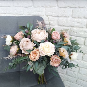 Pink Blush Rose Bouquet: Artificial Eucalyptus Bridal Peony