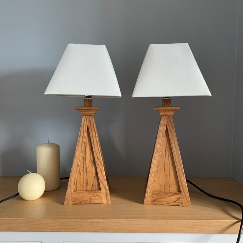 Wooden Lamp Bedside Table Oak Base Scandi Lighting