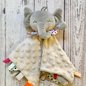 Personalised Baby Comforter Blanket - Lovey Blanket - Baby Shower Gift - New Baby Gift - Plush Security Lovie with Tags - Grey Elephant