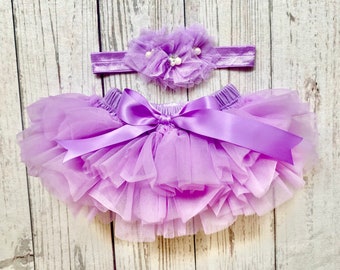 Baby Tutu Bloomer with Headband and Necklace in Purple - Nappy Cover - Cake Smash - Photo Shoot - Baby Shower Gift - Little Angel in Purple