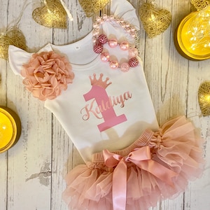 Personalisiertes Baby Mädchen Erster Geburtstag Outfit - Rose Gold & Altrosa - Geburtstag Fotos - Baby Tütü - Cake Smash Outfit Outfit
