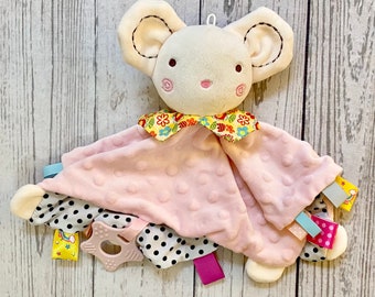 Personalisierte Pink Maus Baby Schmusedecke: Plüsch Sicherheit Lovie mit Tags