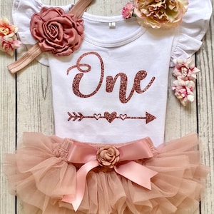 Baby Girl First Birthday Outfit - "One"   -  Glitter Rose Gold & Dusty Pink Tutu - 1st Birthday Photo Shoot - Cake Smash Outfit - Baby Tutu
