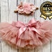 Baby Tutu Bloomer / Nappy Cover with Flower Headband in Dusty Pink - Cake Smash Outfit - Photo Shoot - Baby Shower Gift - First Birthday