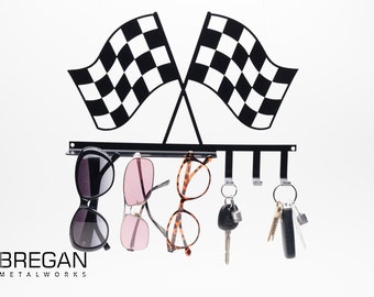 Checkered Flag | Racing Themed Metal Glasses and Key Holder
