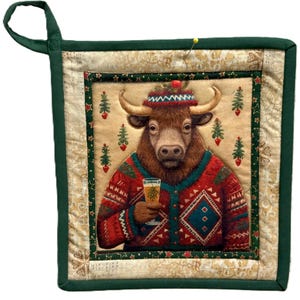 Christmas Party Animals Quilted Potholder