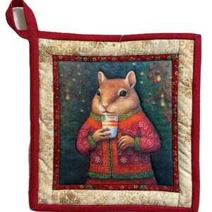 Christmas Party Animals Quilted Potholder