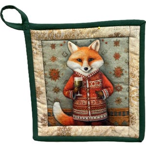 Christmas Party Animals Quilted Potholder