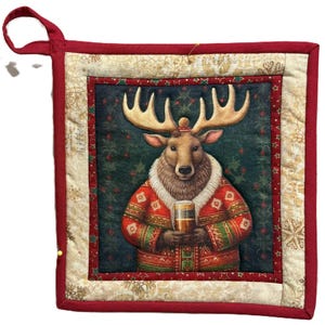 Christmas Party Animals Quilted Potholder