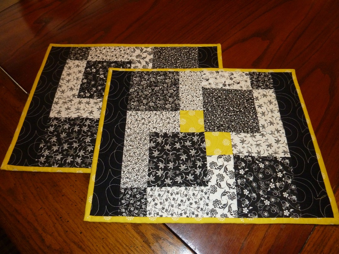 Yellow/black Quilted Placemats Set of 2 Etsy