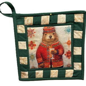 Christmas Party Animals Quilted Potholder