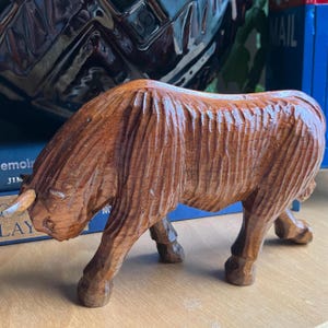 Hand Carved Wooden Bull Figure - Folk Art - Matador