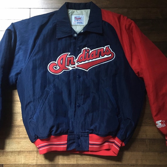 Vintage 1990/'s Cleveland Indians Chief Wahoo Leather Jacket Size Large w Stain