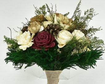 Burgundy Forest Wood Wedding Sola Flower Bouquet