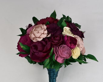 Magenta and Pink Wood Wedding Sola Flower Bouquet "Perfectly Peony"