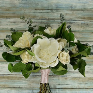 Ivory Magnolia Wood Wedding Sola Flower Bouquet &quot;Simply Magnolia&quot;