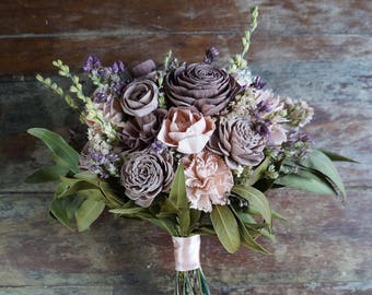 Mauve and Blush Sola Flower Bouquet // "Provencal Jardin" Wood Flower Bouquet, Keepsake Wood Flower Wedding Bouquet, Bridal Bouquet