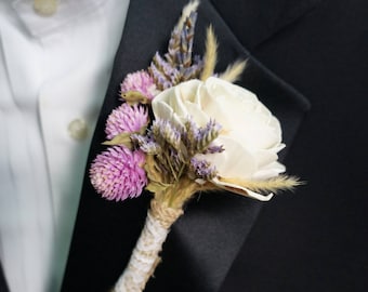 Lavender Dreams Wood Sola Flower Boutonniere