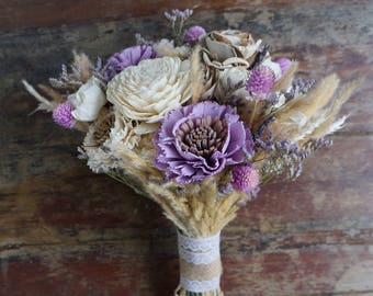 Lavender and White Wood Wedding Sola Flower Bouquet "Lavender Dreams"