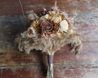 Tan and Chocolate Wood Wedding Sola Flower Bouquet "Vanilla Latte"