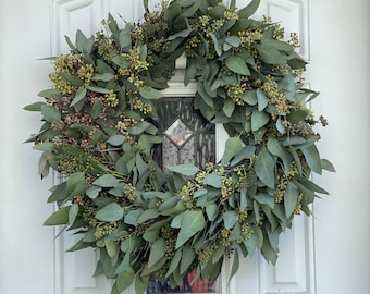 Fresh Seeded Eucalyptus Wreath, Handmade with Fresh Greenery