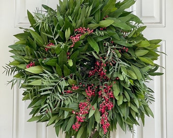 Fresh and Fragrant Wreath, Bay Leaf and Pepperberry Winter Christmas Greenery Wreath (available year round!)