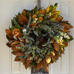 Fresh Magnolia, Seeded Eucalyptus, and Spiral Eucalyptus Fall Greenery Wreath