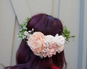 Fairy Queen Wood Sola Flower Bridal Hair Crown Accessory