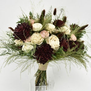 Burgundy and Blush Wood Wedding Sola Flower Bouquet, &quot;Marsala Wine&quot;