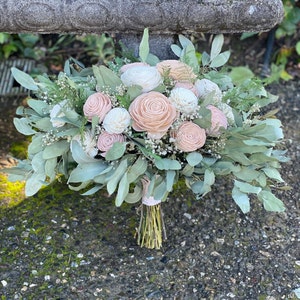 Blush and White Wood Wedding Sola Flower Bouquet "Strawberry Fields"