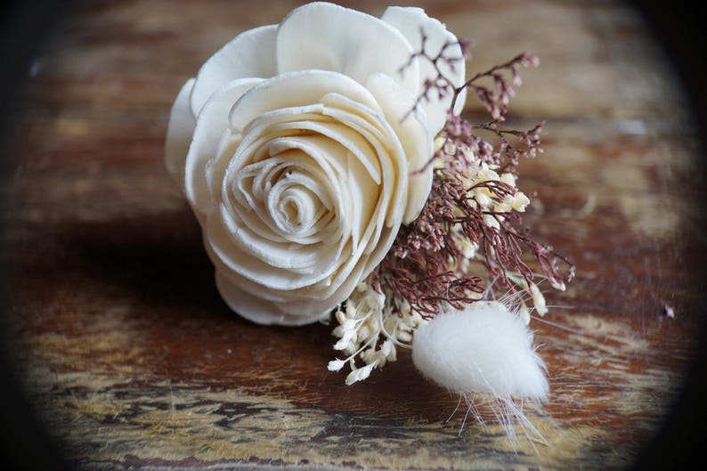 Peaches N Creme Sola Flower Boutonniere Wood Flower Boutonierre