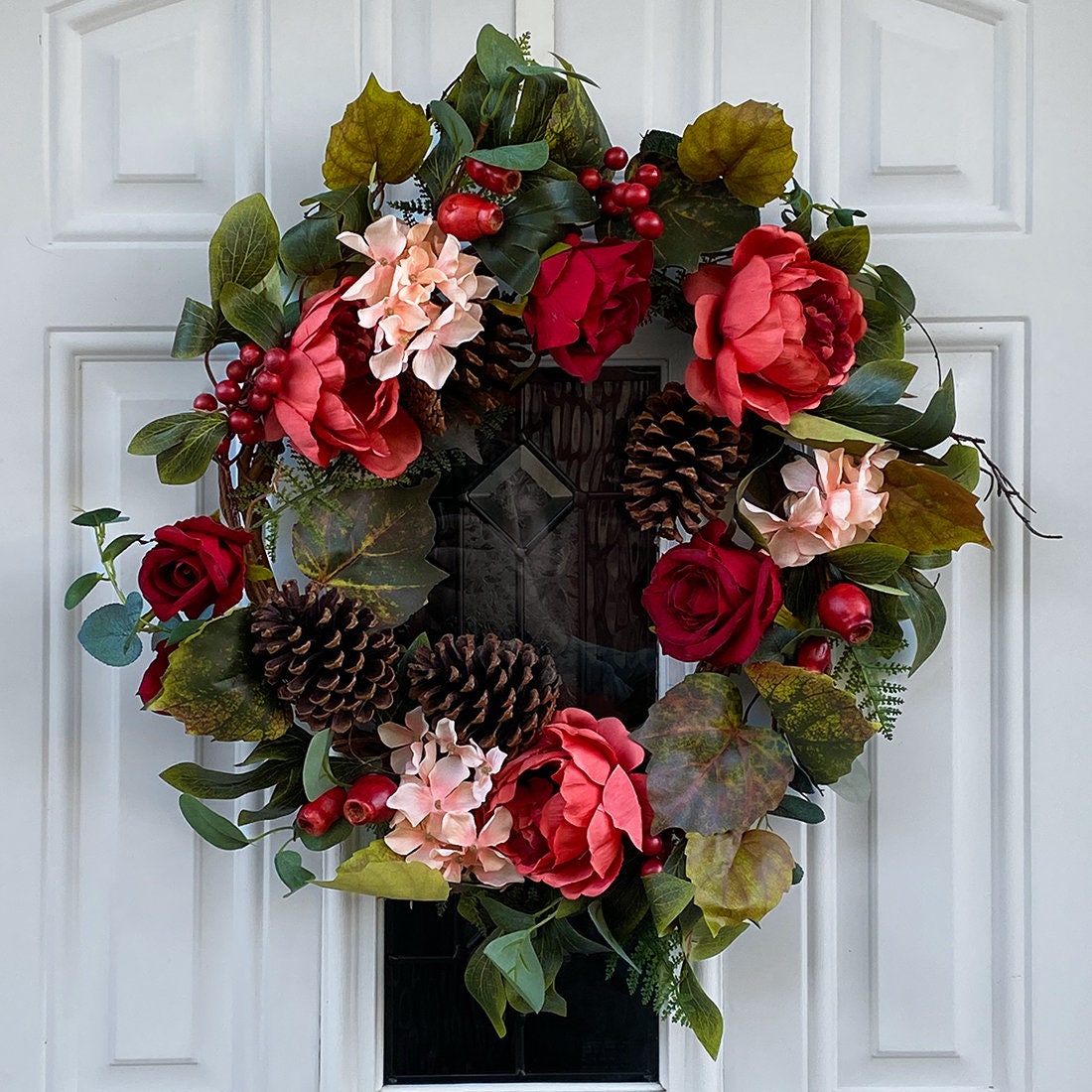 Artificial Fall Peony and Rose Wreath
