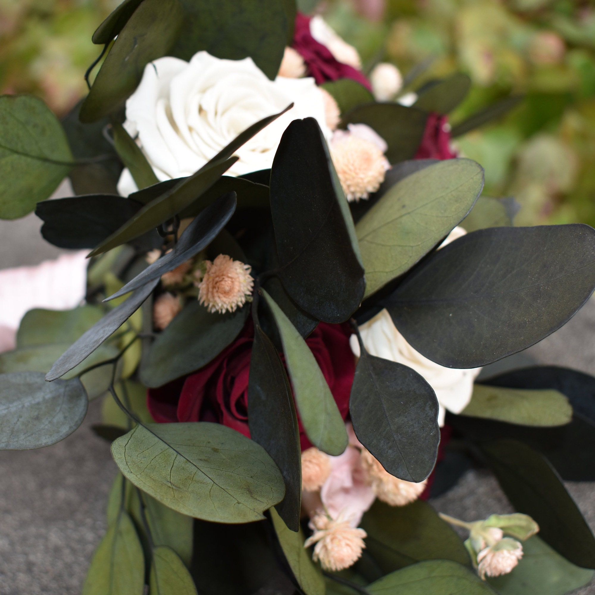 Wine and Blush Real Preserved Rose Wedding Flower Bouquet - Thumbnail 4