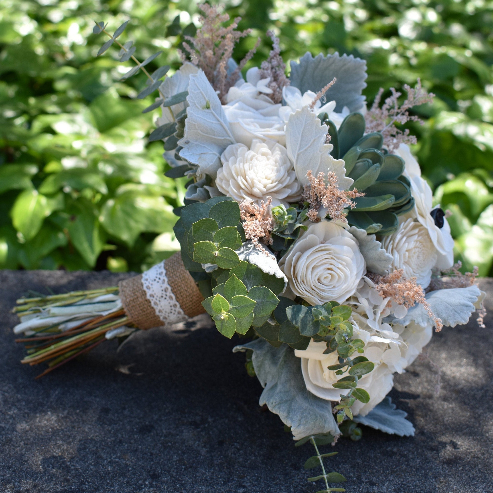 Succulent and Cream Wood Wedding Sola Flower Bouquet "Simply Sweet" - Thumbnail 4