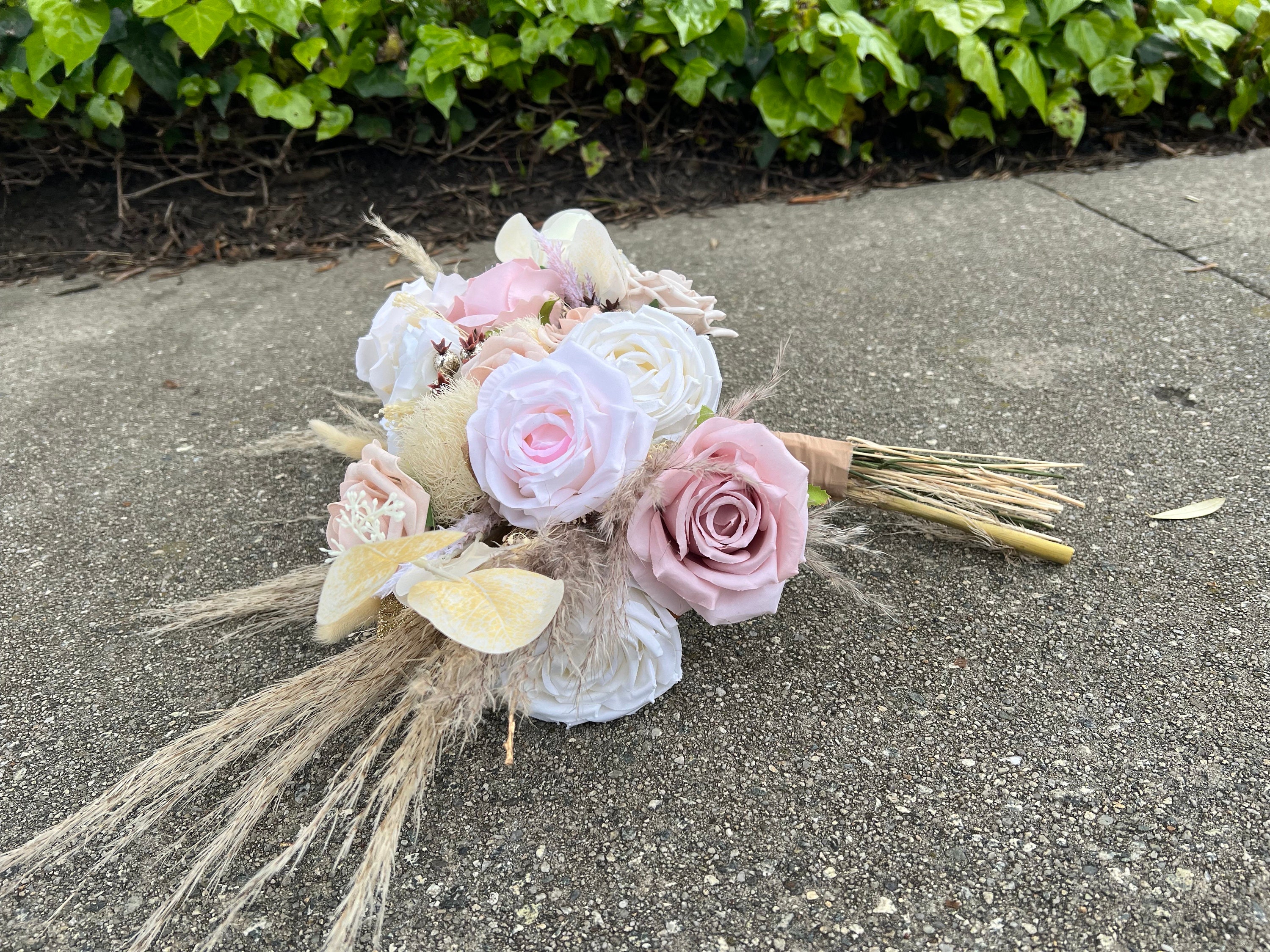 Nude and Blush Artificial Flower Wedding Bouquet, "Bohemian Dream" - Thumbnail 7