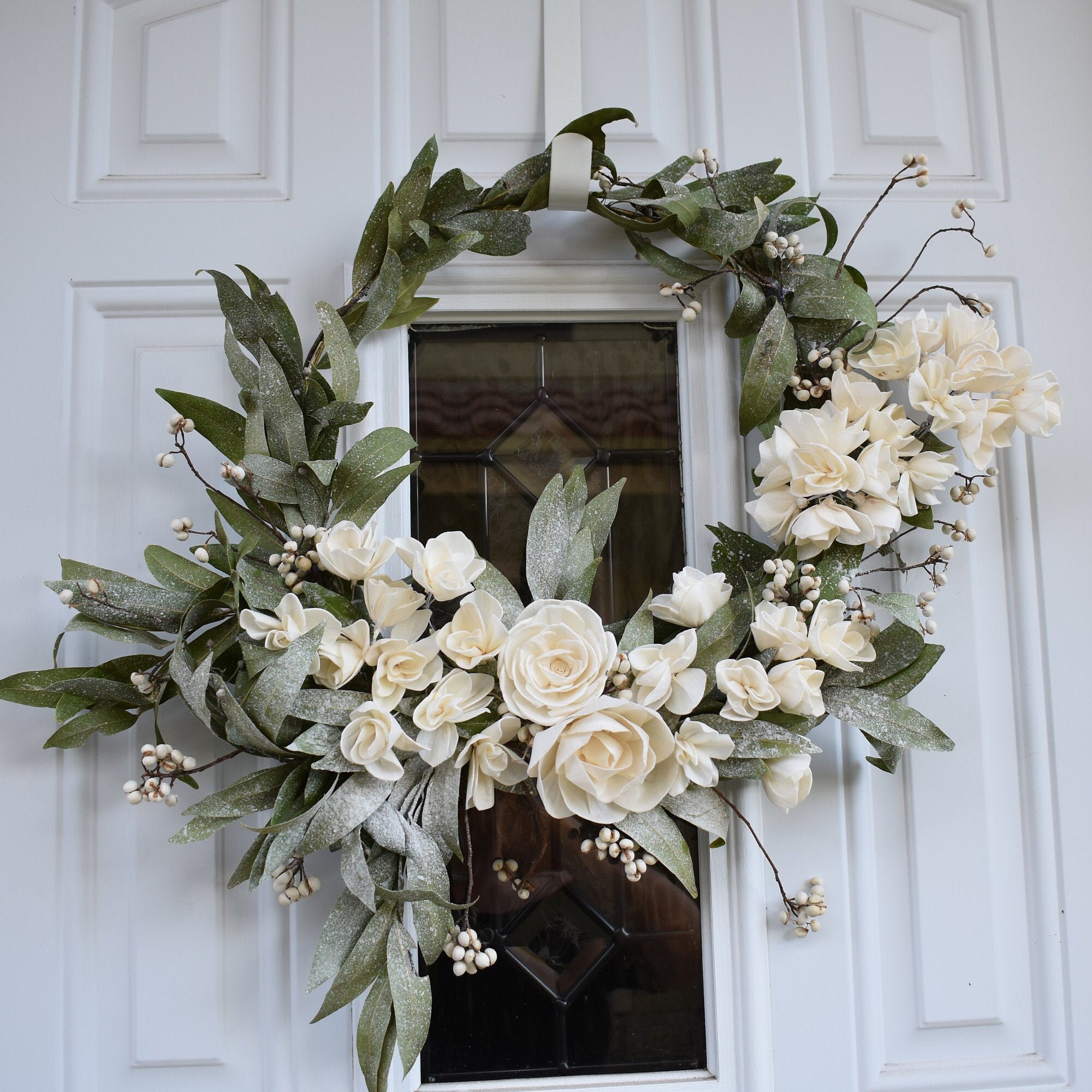 Dried White Snow-Covered Winter Christmas Wreath - Thumbnail 3