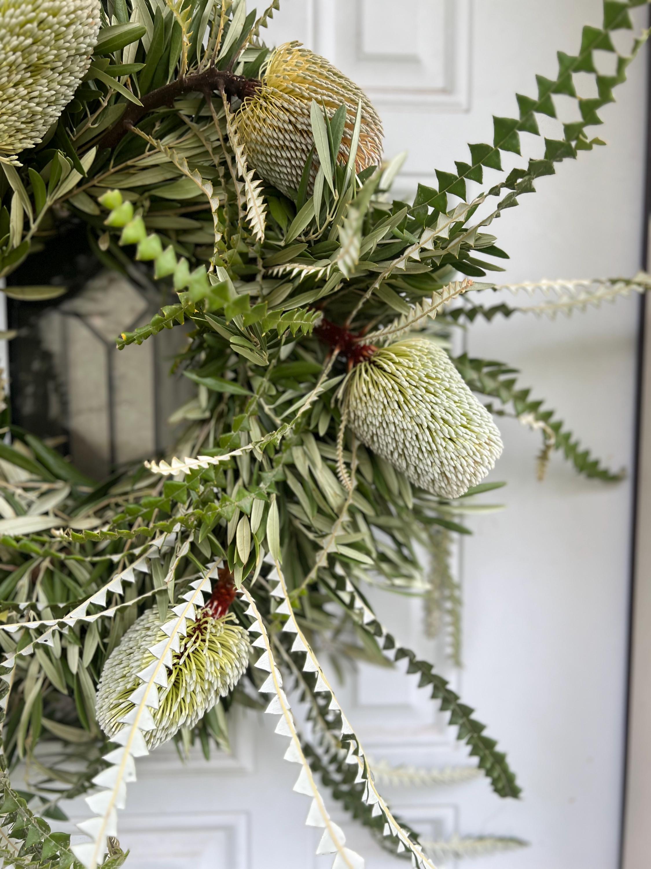 Fresh Wreath, Olive and Banksia Protea Winter Christmas Greenery Wreath (available year round!) - Thumbnail 6