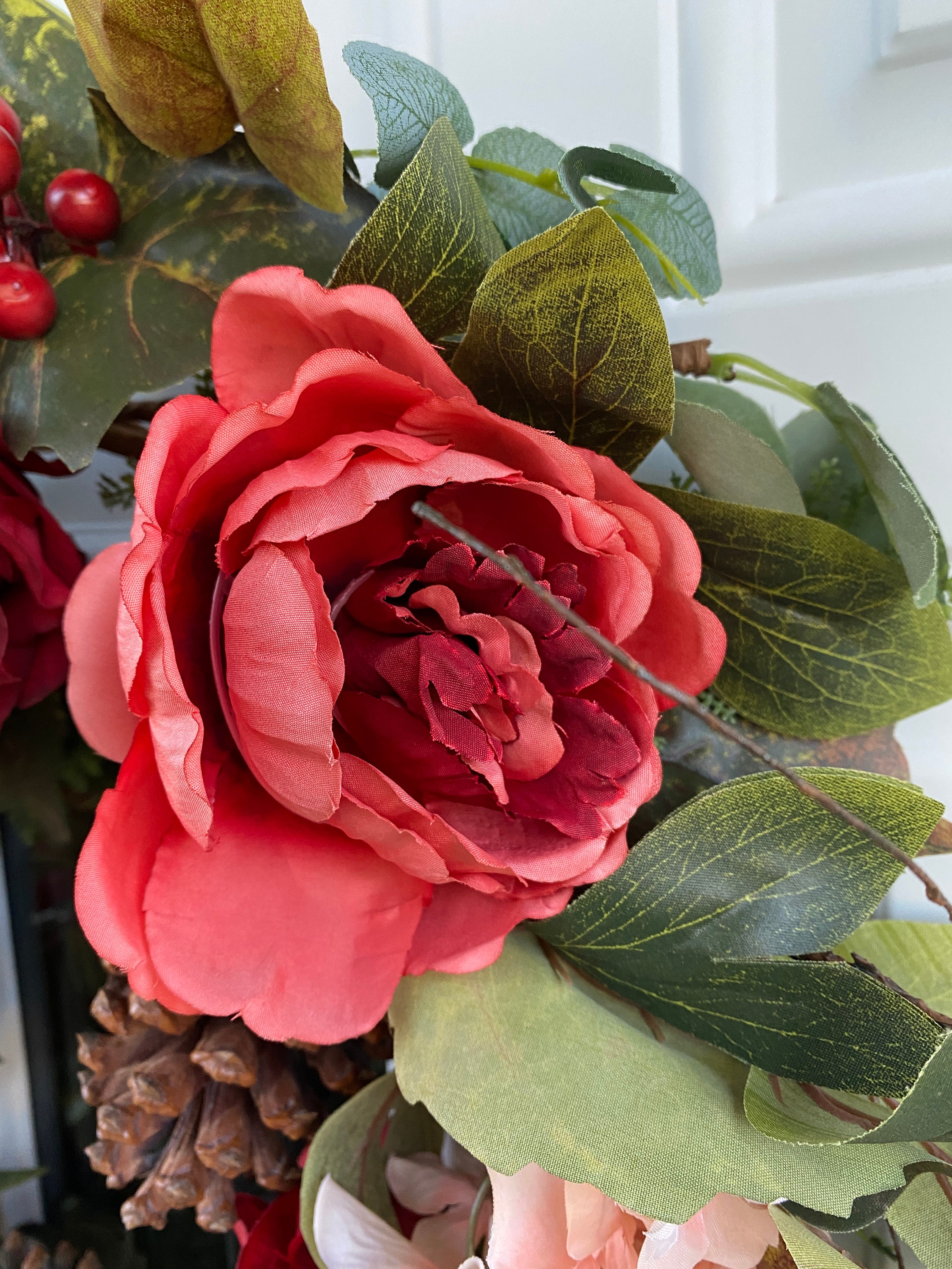 Artificial Fall Peony and Rose Wreath - Thumbnail 4