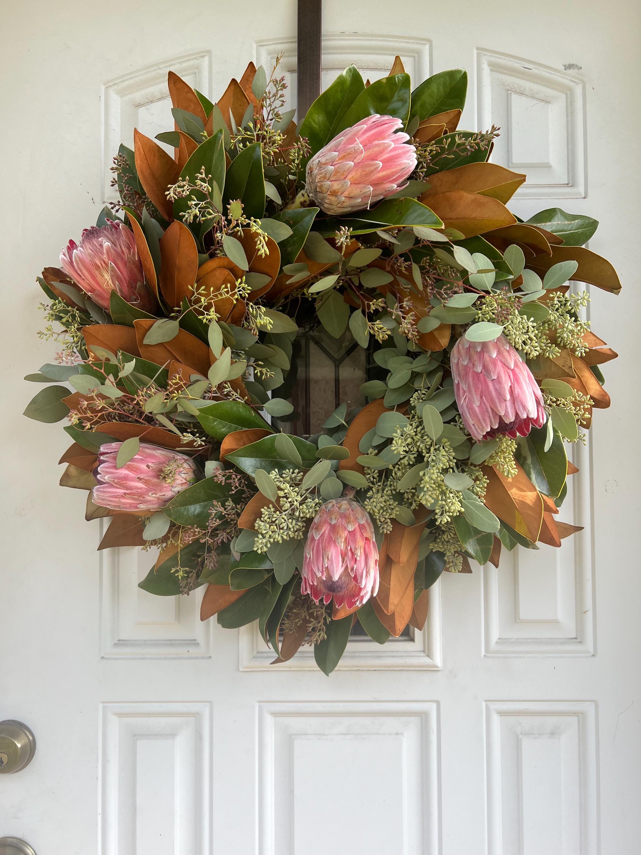 Fresh Magnolia, Seeded Eucalyptus, and Protea Fall Greenery Wreath - Thumbnail 2