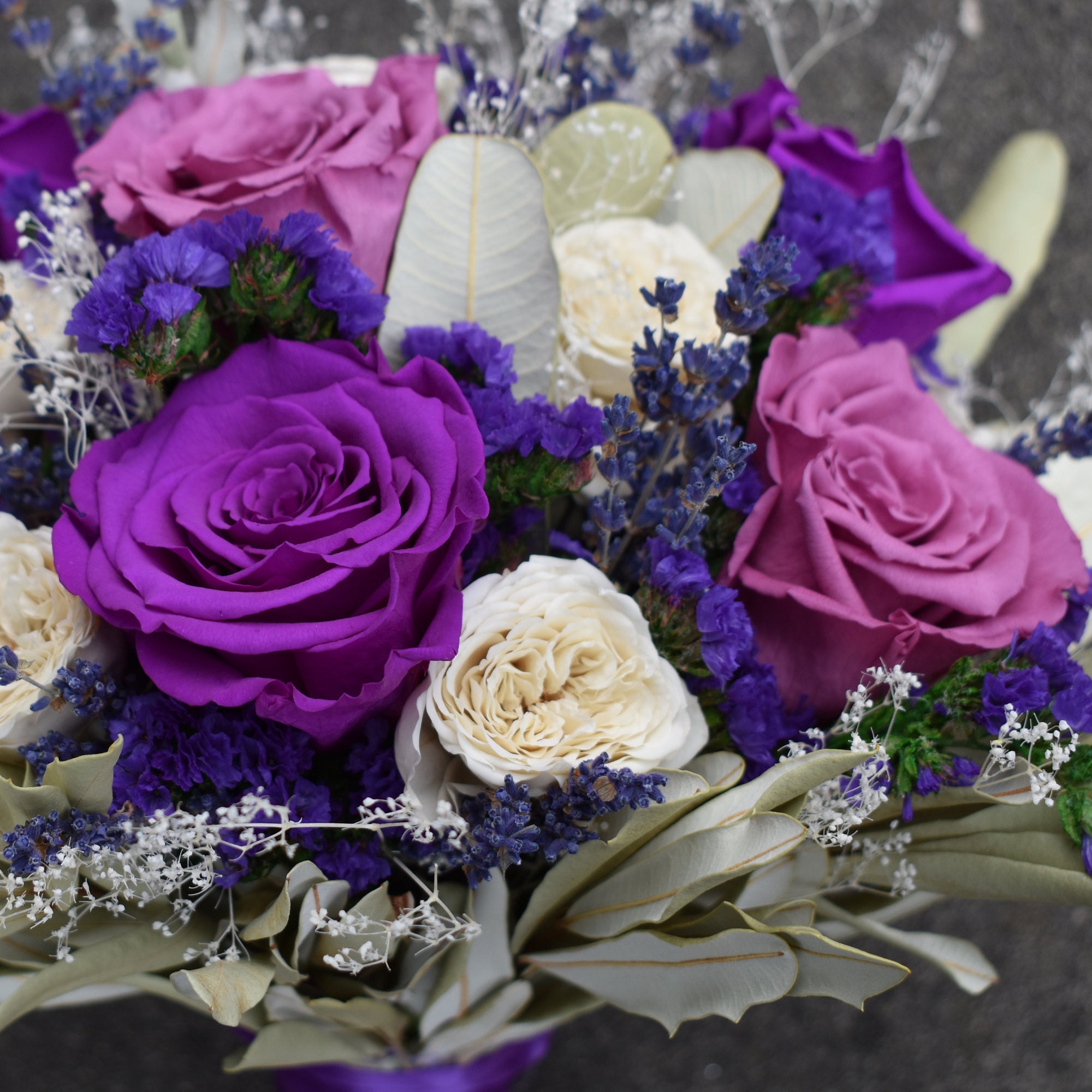 Violet and Purple Real Preserved Rose Flower Bouquet, Great for Weddings! - Thumbnail 6