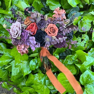 Black, Plum and Terracotta Halloween Artificial Flower Wedding Fall Bouquet, "Rhiannon"