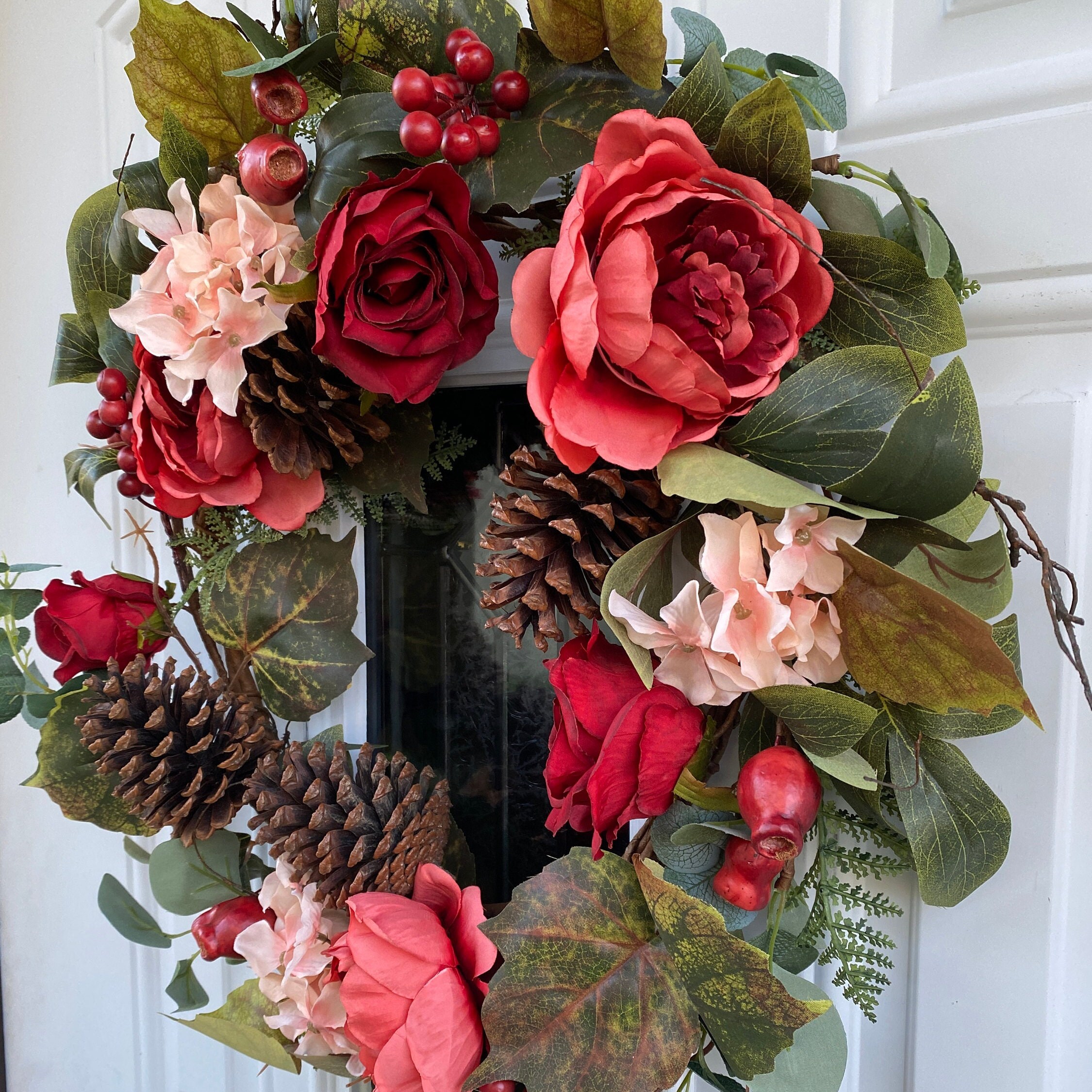Artificial Fall Peony and Rose Wreath - Thumbnail 3