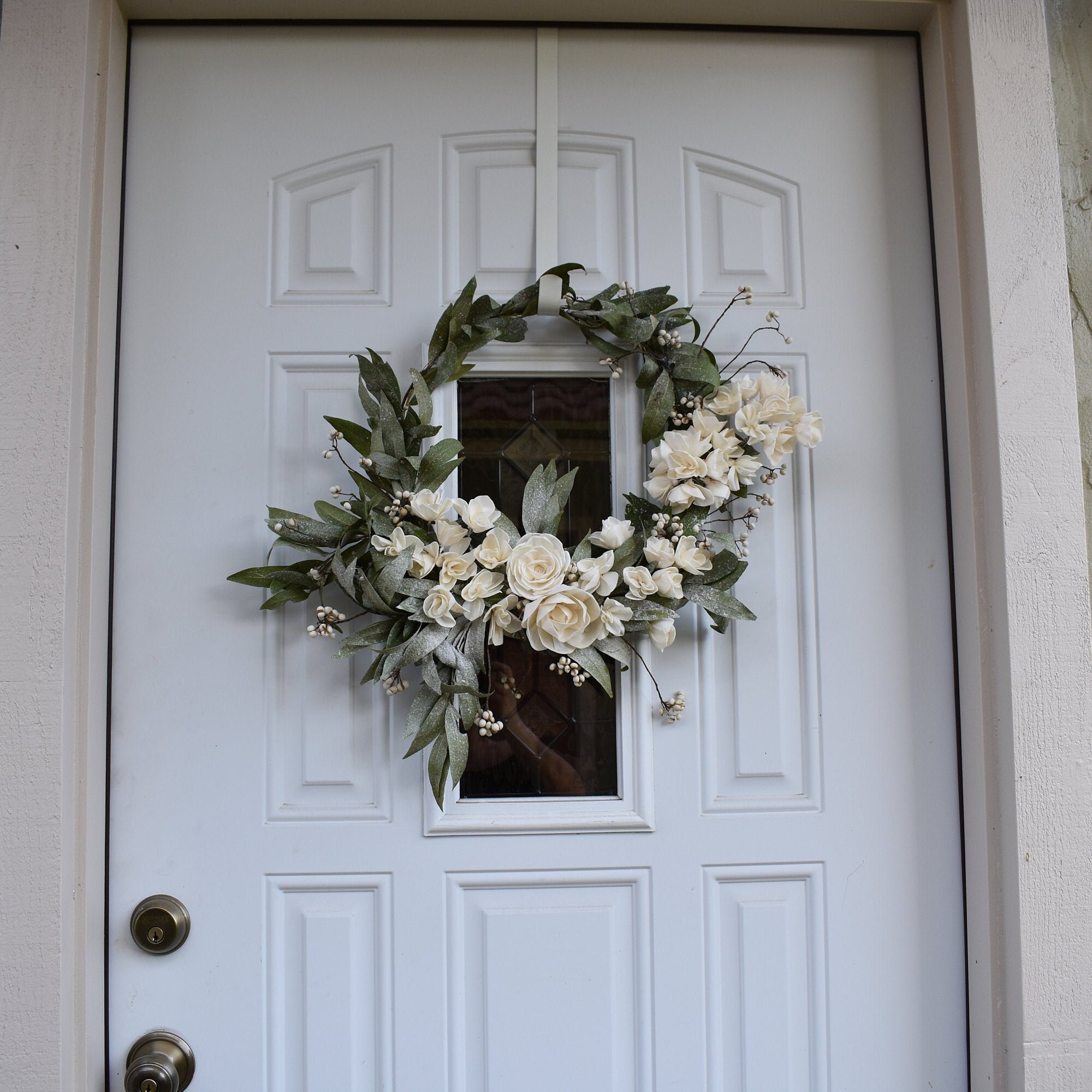 Dried White Snow-Covered Winter Christmas Wreath - Thumbnail 2