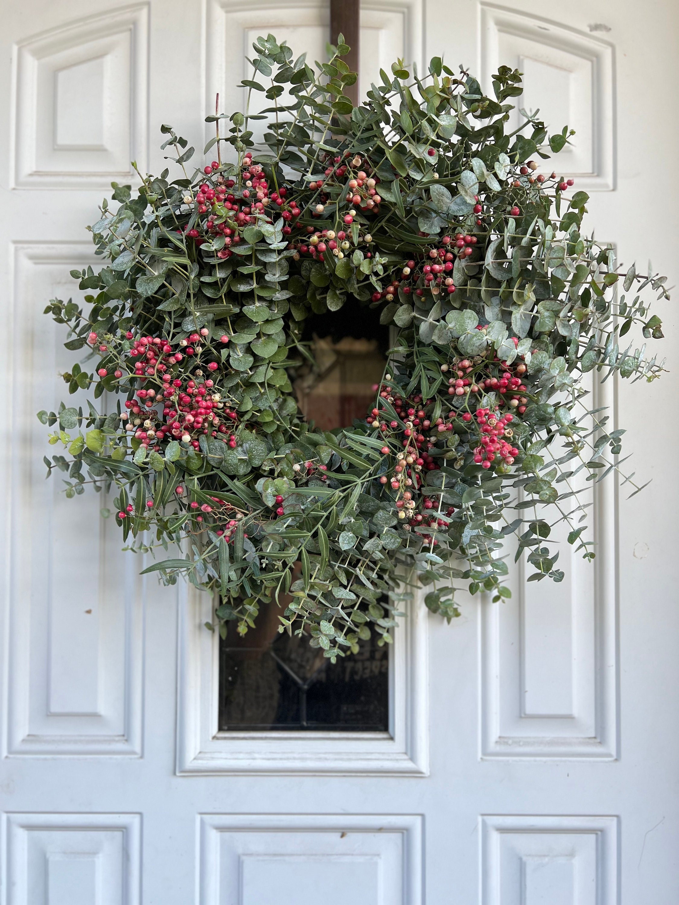 Fresh and Fragrant Wreath, Spiral Eucalyptus and Pepperberry Winter Christmas Greenery Wreath (available year round!)