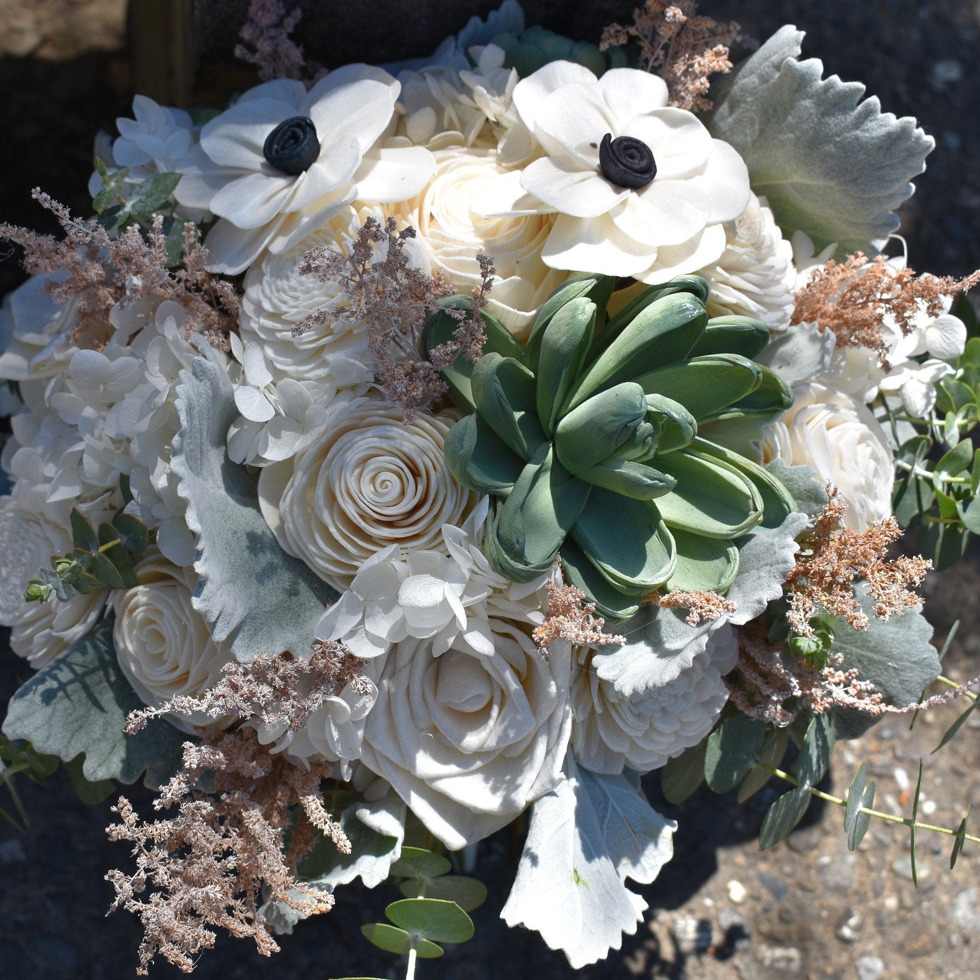 Succulent and Cream Wood Wedding Sola Flower Bouquet "Simply Sweet" - Thumbnail 3